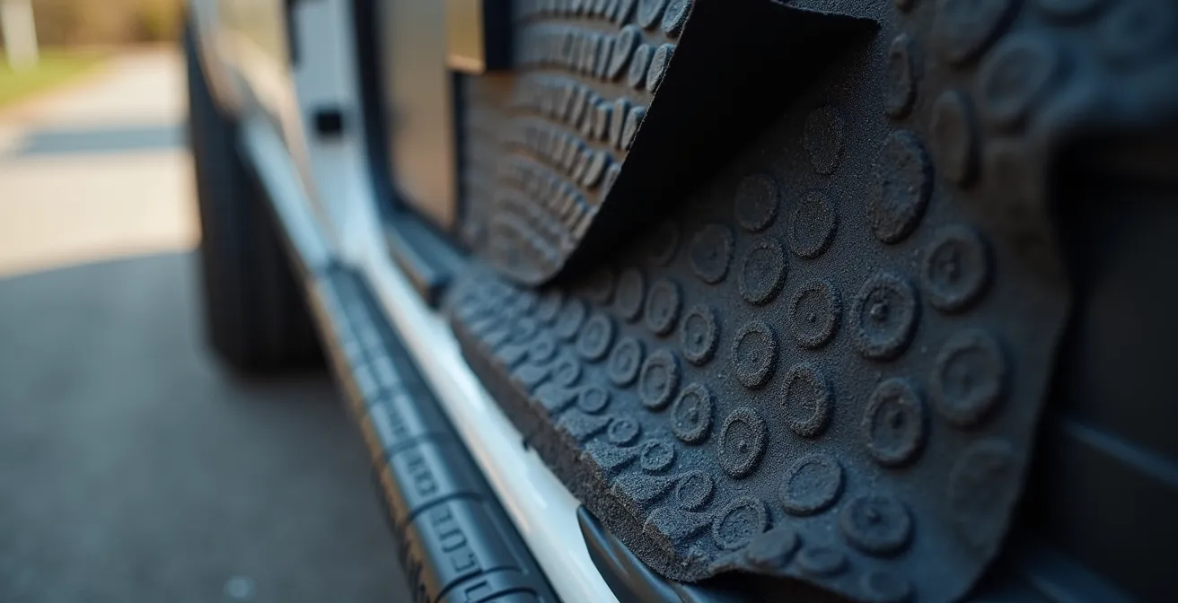 Nahaufnahme einer Armaflex-Dämmung an einer Kastenwagen-Hecktür