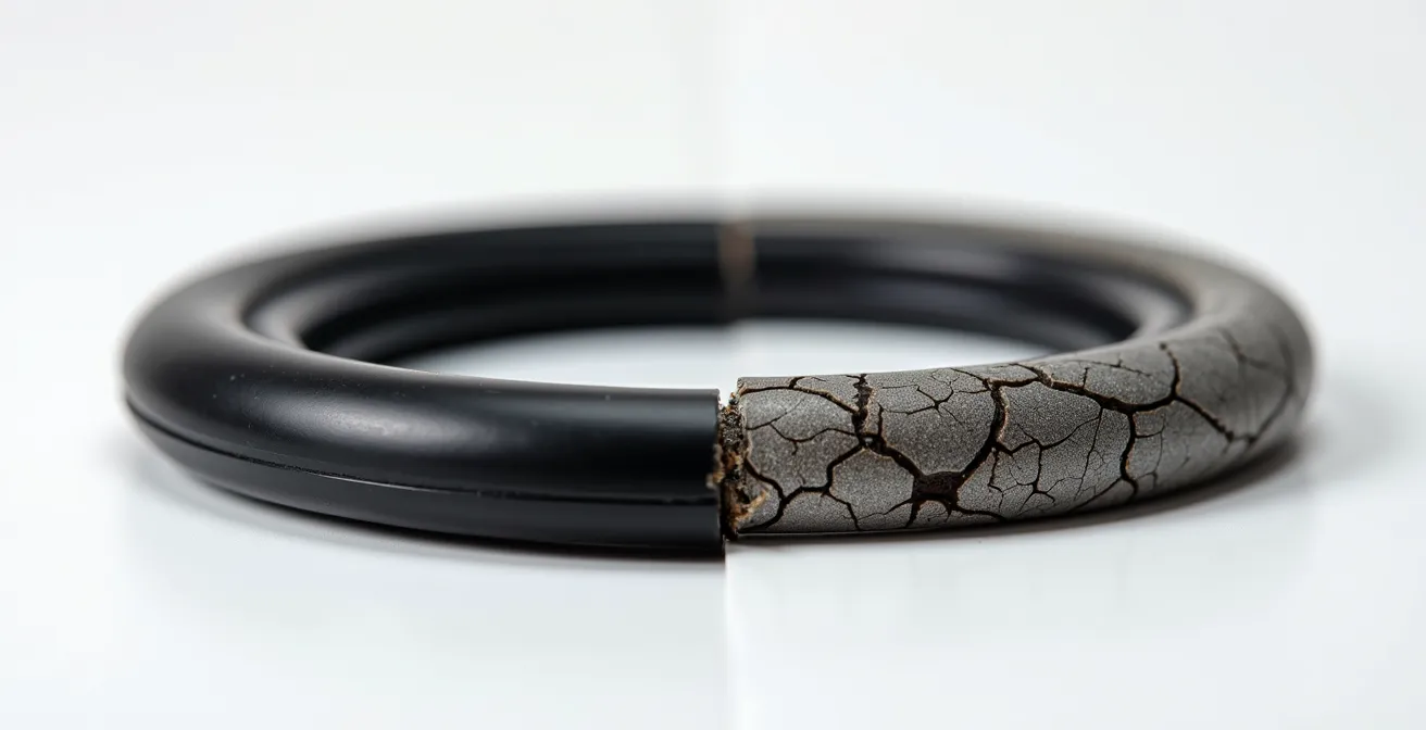 Makroaufnahme einer porösen Gasdichtung im Vergleich zu einer intakten Dichtung