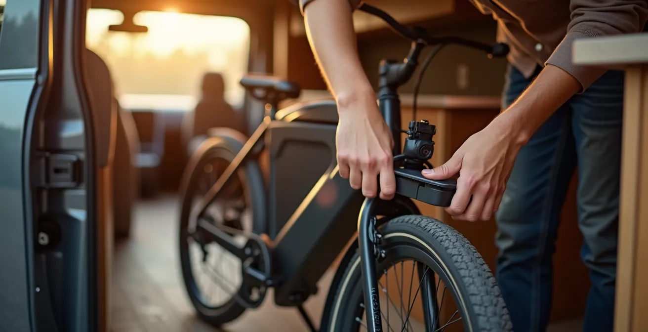 Kompakte E-Klappräder platzsparend im Wohnmobil verstaut