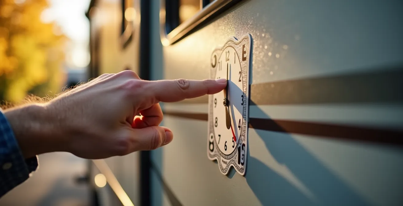 Detailansicht einer Gasprüfplakette mit Jahres- und Monatsmarkierung