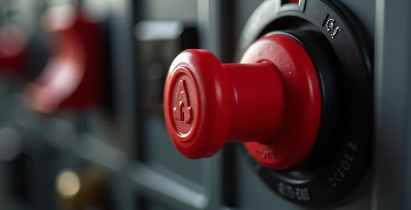 Nahaufnahme eines roten Trennschalters in einem Wohnmobil-Schaltkasten