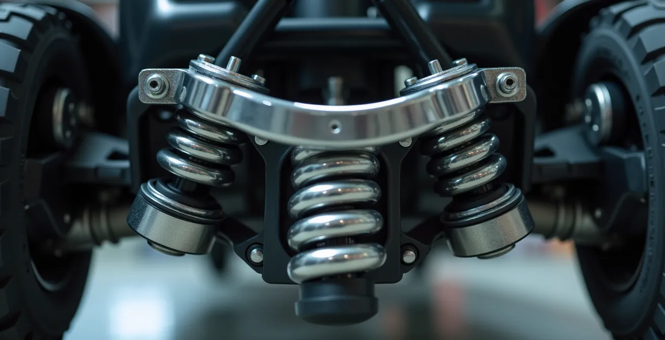 Zusatzluftfederung am Wohnmobil-Chassis in technischer Detailansicht