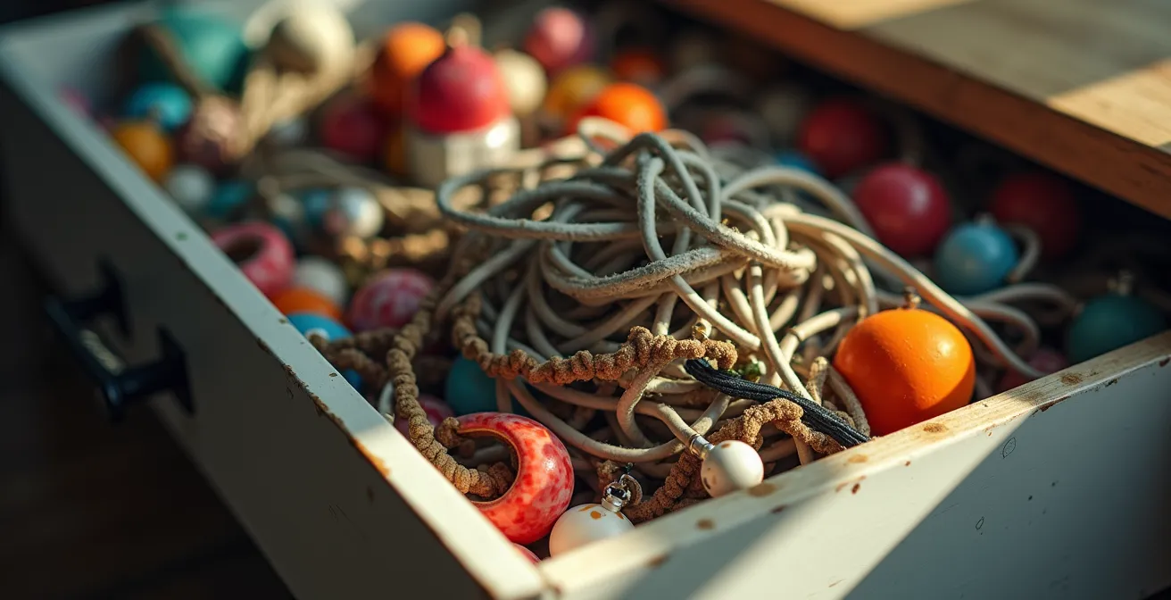 Die psychologische Auswirkung von Unordnung in einer Wohnmobil-Schublade, die Stress symbolisiert.