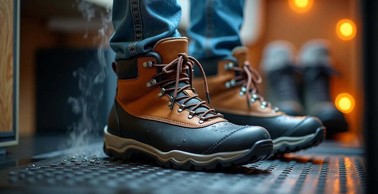 Clevere Schuhaufbewahrung und Trocknungssystem im Wohnmobil-Eingangsbereich