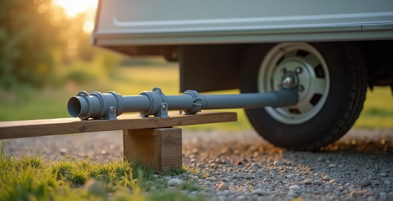 Selbstgebaute Schlauchstütze mit korrektem Gefälle für Abwasserschlauch