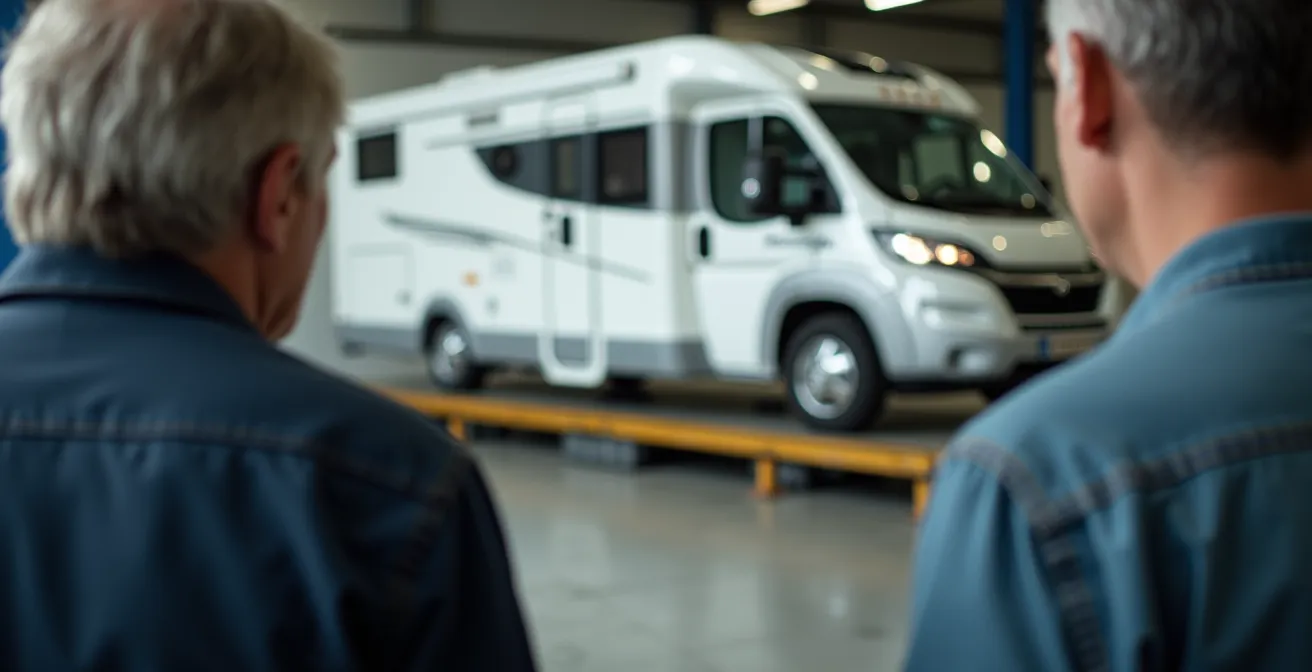 Wohnmobil wird auf einer professionellen Fahrzeugwaage gewogen